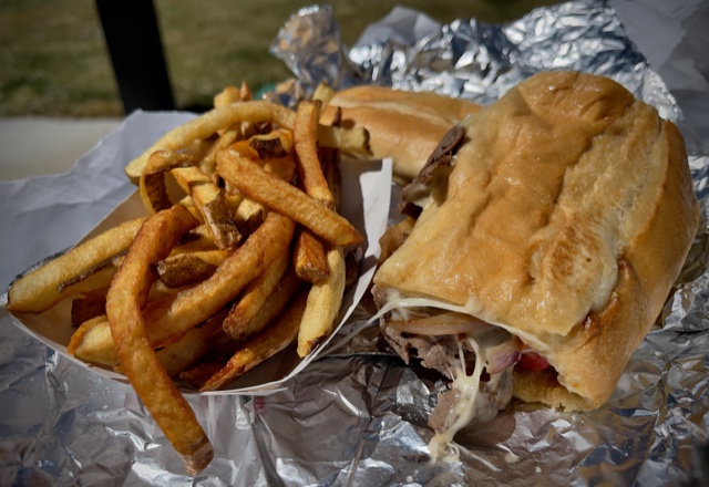 Cheesesteak and fries from Hunter's